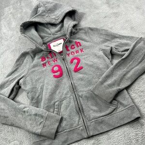 Abercrombie & Fitch L Kids Gray Pink Full Zip Hoodie Cotton Blend Sweatshirt